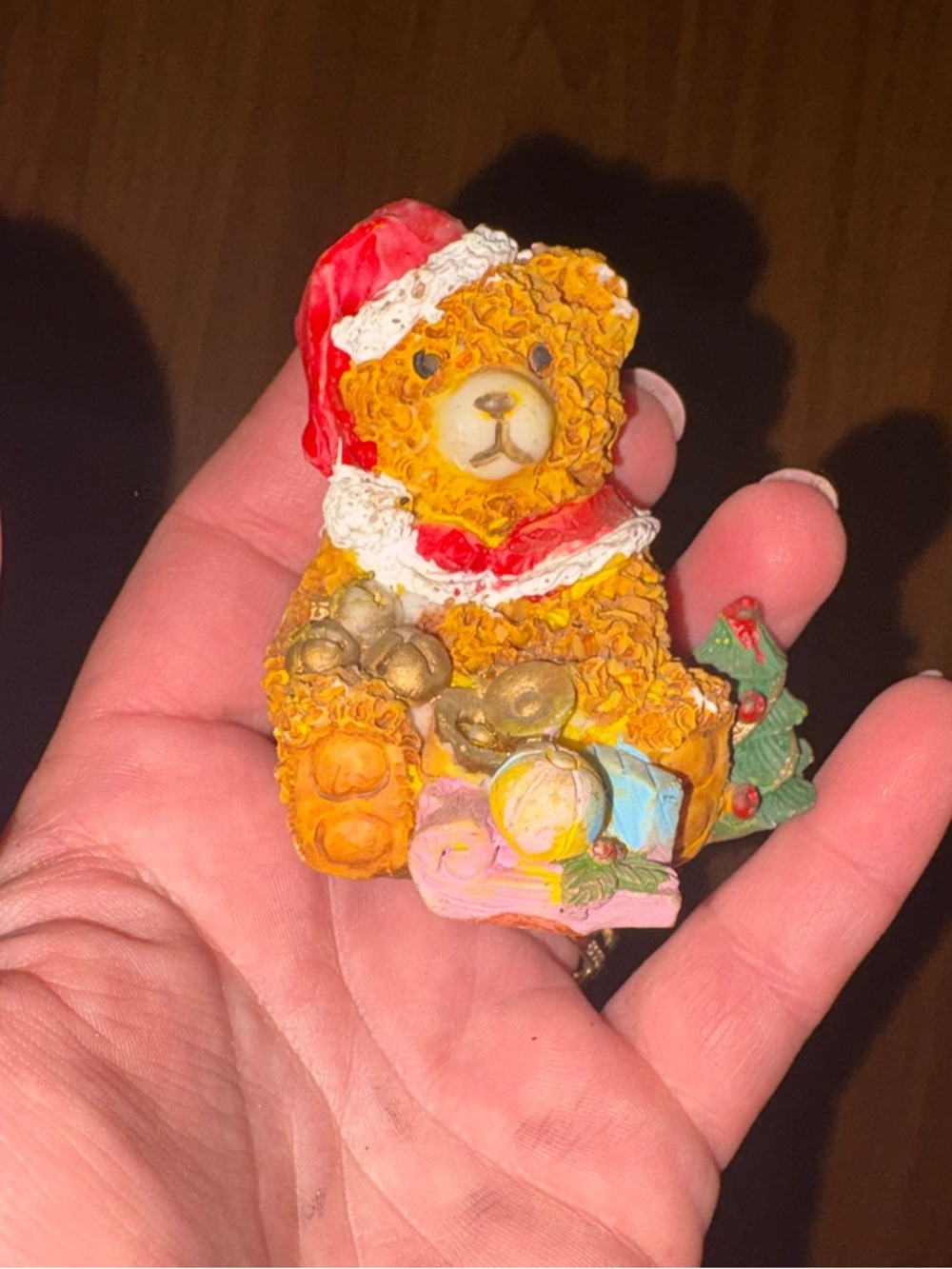 Festive Bear Ornament in Red and Gold